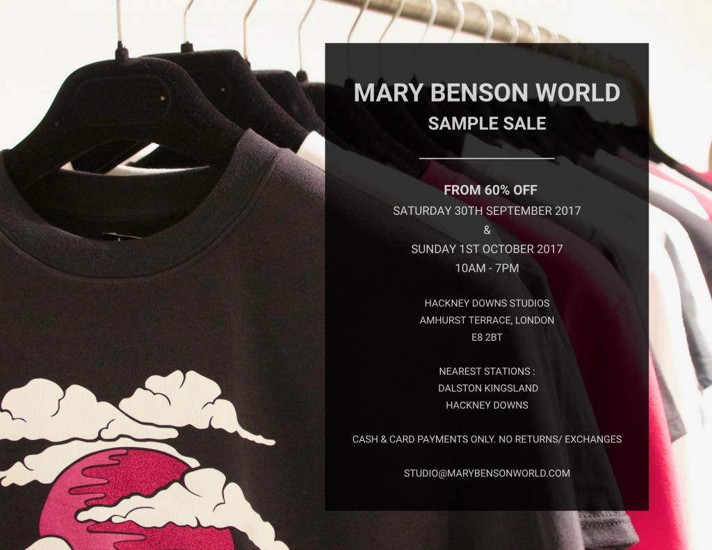 Mary Benson World Sample Sale, London, September 2017