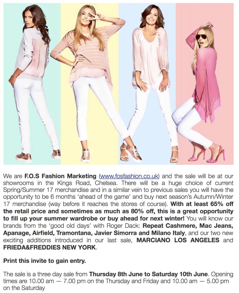 Designer Warehouse Sales Sample Sale, London, June 2017